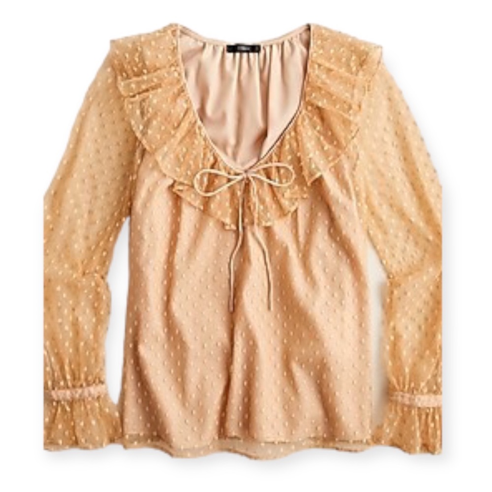 J. Crew Ruffleneck top clip dot bronzed clay nude long sleeve v-neck BD756 small